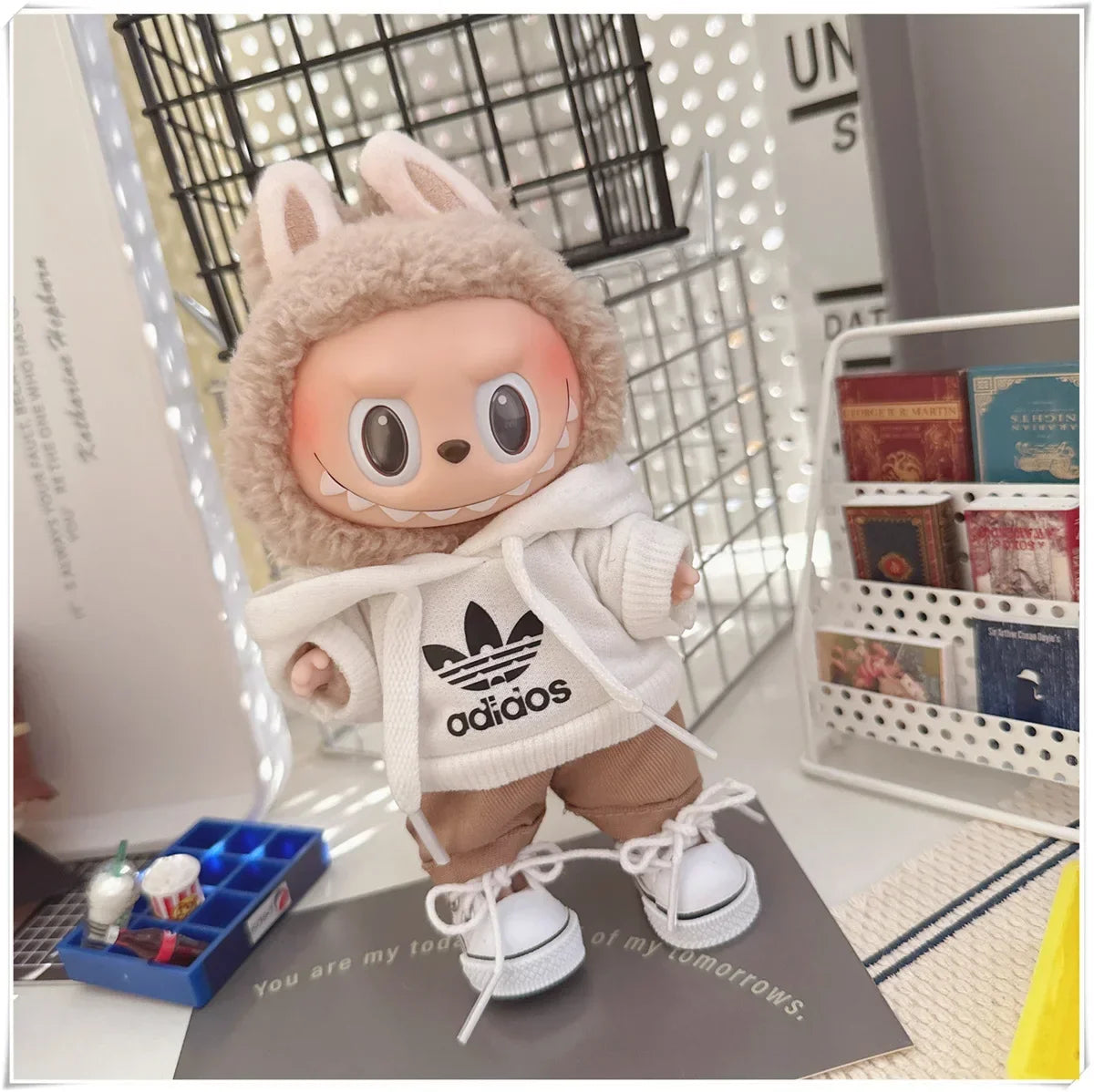 Vêtements de poupée Labubu, ensemble sweat à capuche et pantalon tendance, accessoires pour poupées Labubu Idol V1 V2, peluche universelle de 15/17 cm