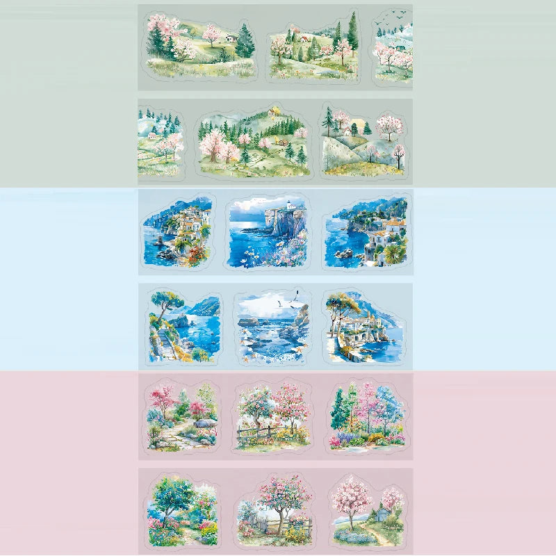 Mr. Paper 2Style 3 Rollos/bolsa Cinta troquelada PET con tema de paisaje de las cuatro estaciones Manual de bricolaje Álbum de recortes Marco de fotos Funda de teléfono Decoración