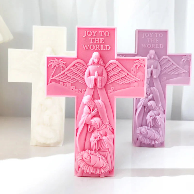 Cross Angel Virgin Mary Jesus Candle Silicone Mold Handmade Greek Mythology Sculpture Plaster Candle Soy Wax Mould Home Decor
