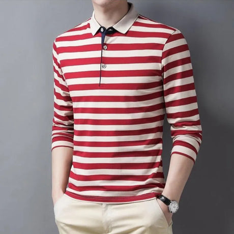 Male Sweatshirts 100℅ Cotton Pullover Stripe Business Formal Red Mens Polo Shirts Clothing Deals High Quality New Luxury Sale Xl - Lootquake
