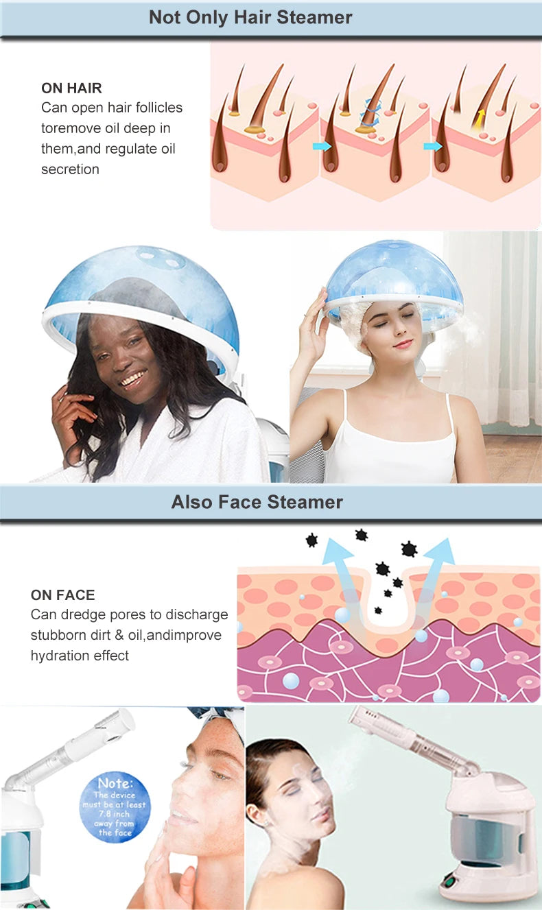 Vaporisateur vapeur pour le visage et les cheveux, humidificateur, brumisateur nano chaud, vaporisateur d'ozone pour le visage, hydratant pour les cheveux, appareil à vapeur pour salon à domicile