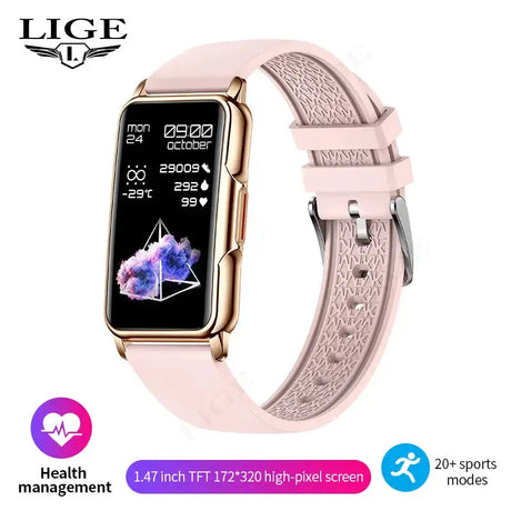 LIGE New Fashion Smart Watch Ladies Message Push Blood Pressure DIY Custom Dial Sports Bracelet Waterproof Men Smartwatch Women - Lootquake