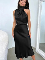 Summer High-End Silk Satin Sleeveless Long Dress Women Fashion Elegant Celebrity Dresses Evening Dress Party Clothes Ladies - Lootquake