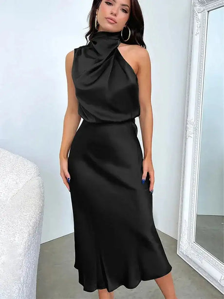 Summer High-End Silk Satin Sleeveless Long Dress Women Fashion Elegant Celebrity Dresses Evening Dress Party Clothes Ladies - Lootquake