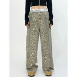 American Retro High Street Casual Overalls Leopard Print Loose Wide Leg Pants For Women Y2k Hip-hop Cargo Grunge Baggy Trousers - Lootquake