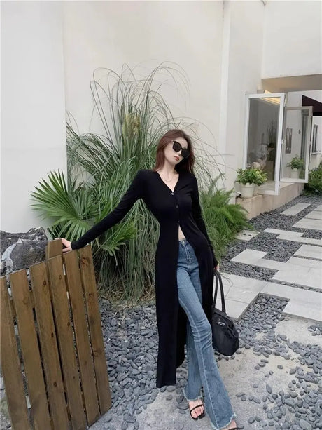 Street Casual Black Slim Long T Shirts Spring Autumn New Long Sleeve Solid Simplicity Fashion Tops Trend Vintage Women Clothing - Lootquake