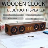 Altavoz Bluetooth de madera, portátil, inalámbrico, subwoofer, reloj, caja de sonido, ordenador de casa, barra de sonido de pared, estéreo HiFi, TF, AUX, disco U