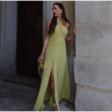 Hanging Neck Strap Split Long Dress Women Wrap Chest Backless High Waisted Slim Fit Robes Summer Chic Female Streetwear Vestido - Lootquake
