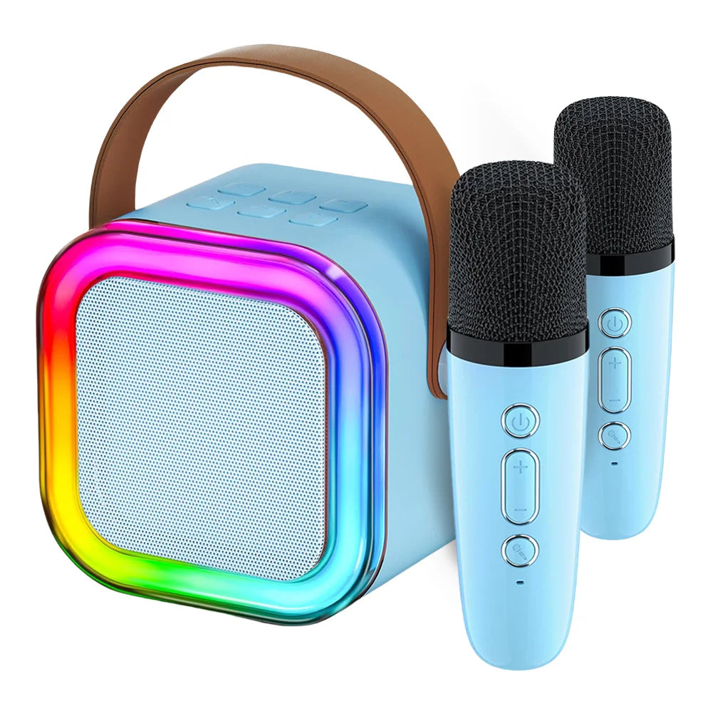 Máquina de karaoke Bluetooth 5.3 con micrófono inalámbrico y luces LED ajustables, mini altavoz para niños y adultos.