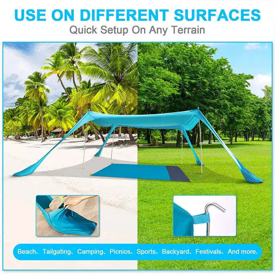 Blue Shade Family Beach Awning Ultralight Sunshade Tent for Sea Outdoor Portable Patio Shade Waterproof Camping Sun Shelter - Lootquake