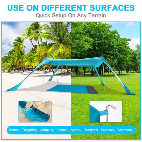 Blue Shade Family Beach Awning Ultralight Sunshade Tent for Sea Outdoor Portable Patio Shade Waterproof Camping Sun Shelter - Lootquake
