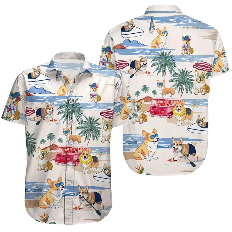 3D Full Print Hawaiian Dachshund Graphic Shirt For Men Summer Casual Button Up Surfing Beach Shirts Blusas Mens Oversize Tee Top - Lootquake
