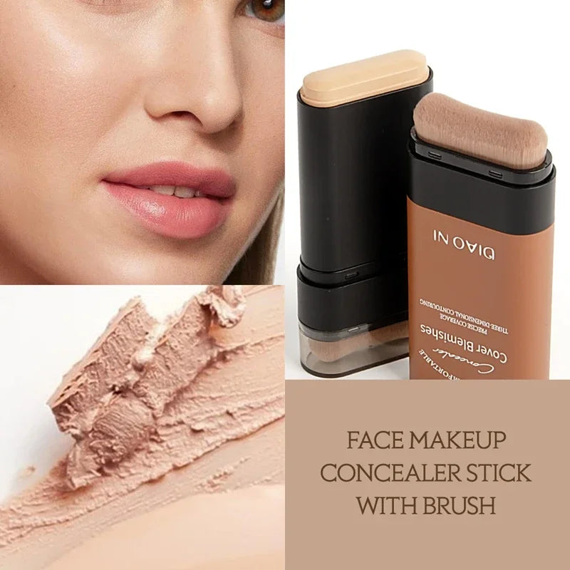 Base de maquillaje mate en barra, multiusos, borrador, cobertura total, resistente al agua, duradera, control de grasa, cobertura para el acné, con brocha.