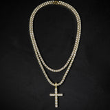 Hip Hop Cross Pendant Necklace Strap 4mm Zircon Tennis Chain Iced Out Sparkling Necklace Men Women Punk Jewelry Fashion Gift - Lootquake