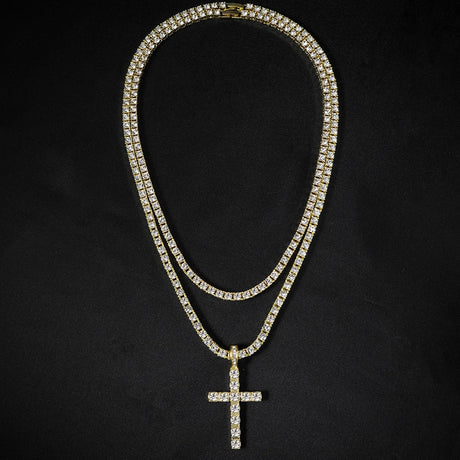 Hip Hop Cross Pendant Necklace Strap 4mm Zircon Tennis Chain Iced Out Sparkling Necklace Men Women Punk Jewelry Fashion Gift - Lootquake
