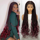 36 Inch Synthetic Braided Wigs Knotless Boho Braided Lace Wigs with Curly Ends Lace Front Braiding Hair Wig for Black Women