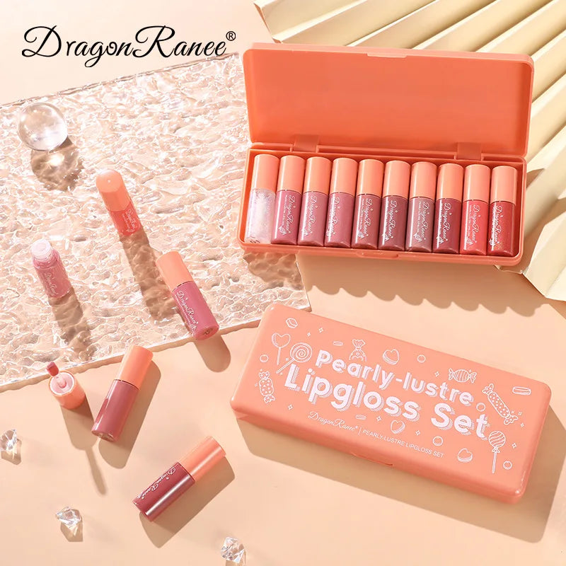 Pearlescent Liquid Lipstick Set 10pcs Waterproof Long Wearing Lip Gloss Shiny Moisturizing Non Fade Mini Lip Glaze makeup