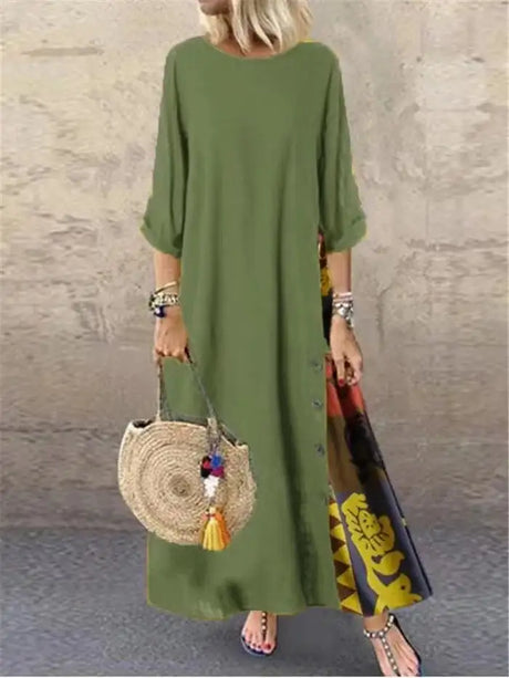 Women's Fashion Casual Loose Big Swing Half Sleeve Long Dress Floral Holiday Maxi Dress Plus Size Vestidos Longos Robe - Lootquake