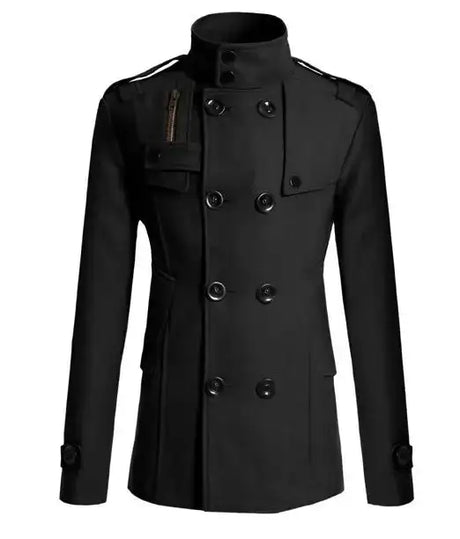 Men Slim Fit Woolen Coats Solid Color Male Casual Long Sleeve Outerwear Autumn Winter Double Breasted Mid Length Windbreaker - Lootquake