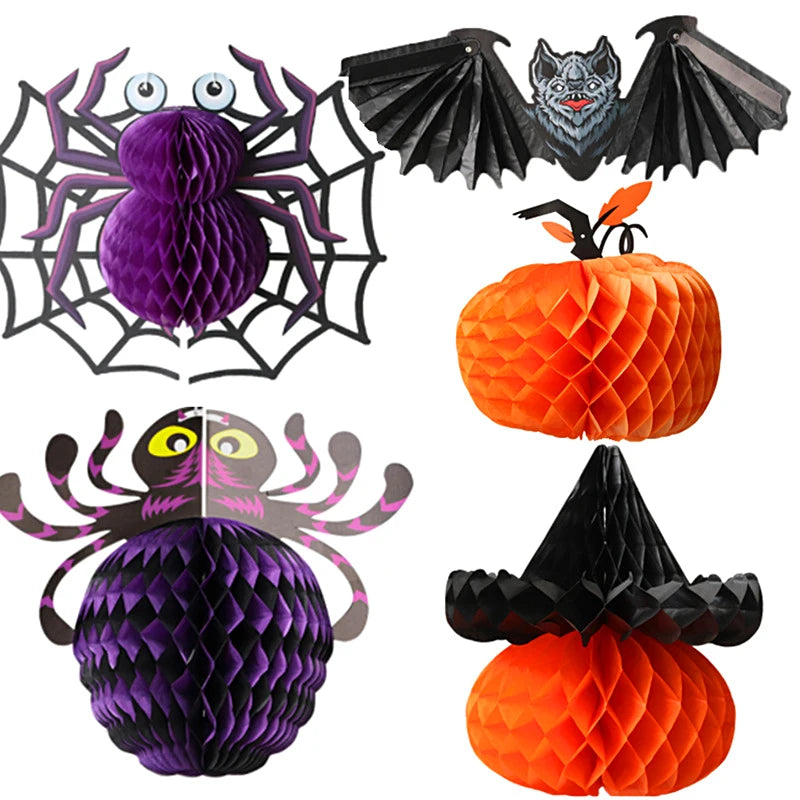 Halloween 3D Paper Pendant Decorations Pumpkin Bat Spider Haloween Wall Decor Halloween Party Bar Haunted House Wall Hanging