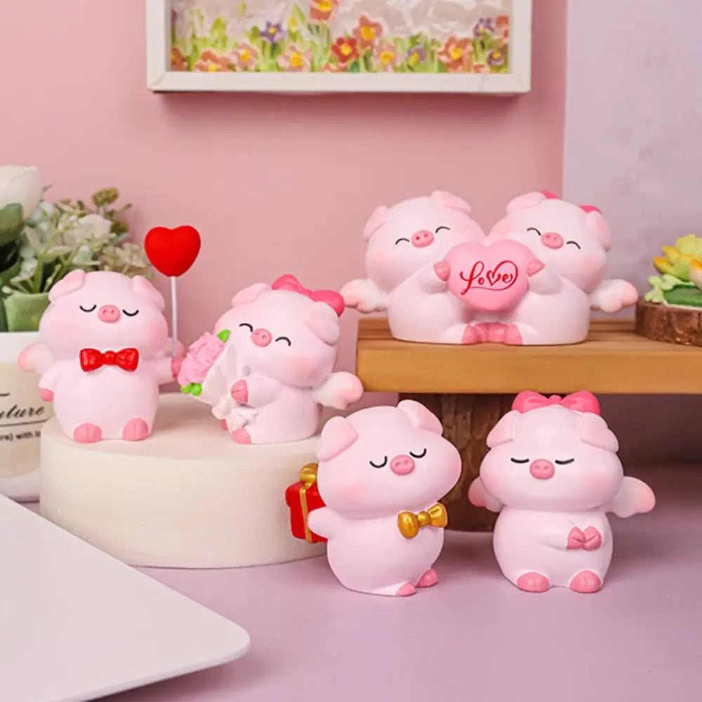 Crafts Resin Couple Piggy Ornament Cute Cartoon Pig Statue Creative Lovely Animal Sculpture Office