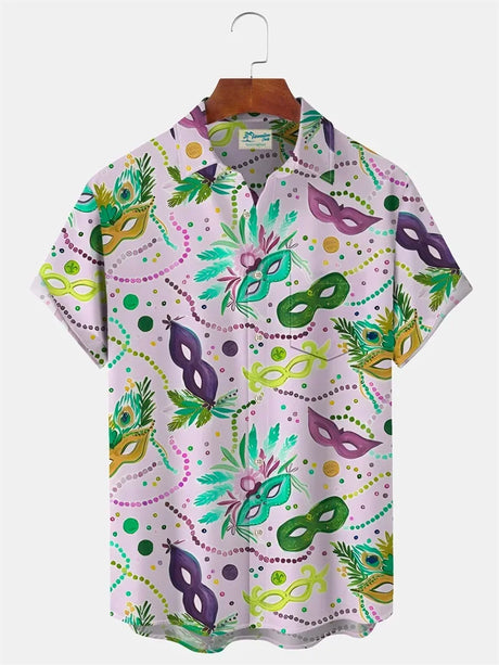 2024 Men's Mardi Gras Shirt 3D Print Short Sleeve Casual Shirts Streetwear Loose Plus Size Mens Hawaiian Shirts Tops T-Shirt - Lootquake