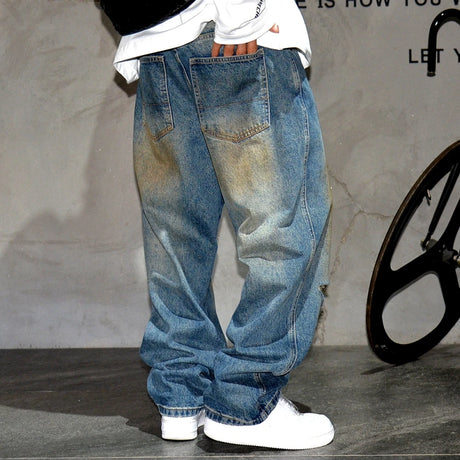American Vintage Baggy Jeans Mens Clothing High Quality Korean Hip Hop Ripped Jeans Streetwear Skateboard Denim Pants Trousers - Lootquake