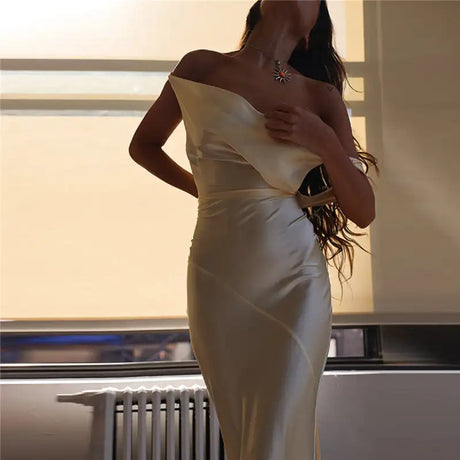 Fashion Women Satin Vintage Long Bodycon Dress Elegant Backless Spaghetti Strap Long Dress Y2K Sexy Low Cut Club Party Dress - Lootquake