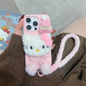 Pink Hello Kitty Fur Fluffy Cute Wrist Strap Phone Case
