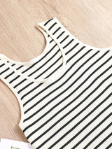 Top Women's loose-fitting striped, spicy Casual Sleeveless Top with round neckline and off-the-shoulder outdoor tank top, summer - Lootquake