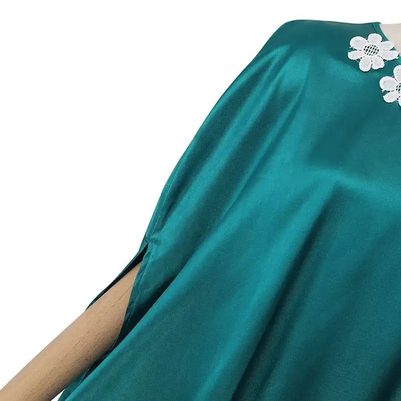 VONDA 2024 Elegant Women Satin Long Dress Autumn Maxi Sundress Elegant O-Neck 3/4 Bat Sleeve Casual Vestido Party Robe Oversize - Lootquake