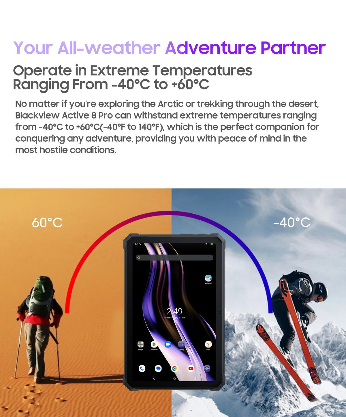 Tablette PC Blackview Active 8 Pro 16 Go 256 Go Batterie 22 000 mAh Android 13 Écran 2,4 K 10,36 pouces Caméra 16 Mpx + 48 Mpx Tablette robuste