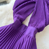 SINGREINY Sexy Halter Pleated Dress Women Summer Hollow Out Cross Lace Up Zipper Design Sleeveless Backless Elegant Long Dress - Lootquake