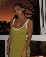 Knit Suspender Split Long Dress Women 2024 New Sleeveless Block Color Beach Vacation V-Neck Knitwear Bodycon Sexy Dresses - Lootquake