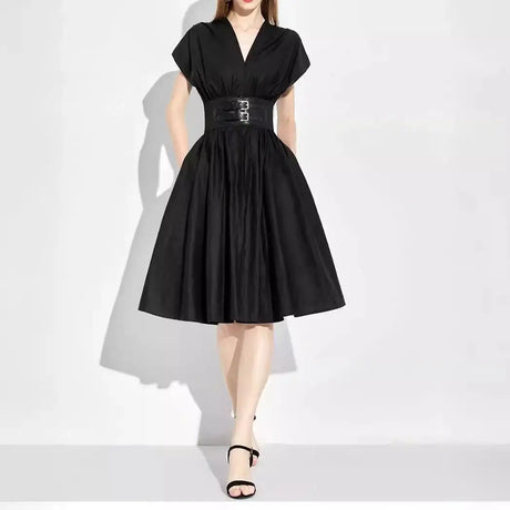 CHCH Women's Long Dress 2024 Summer New V-neck Sleeveless High Waist Slim Black Business Party Women's Wear - Lootquake