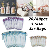 Bolsas reutilizables para frascos de vidrio, nueces, dulces y galletas, de plástico selladas, para almacenamiento en el hogar, 3 tamaños, con cierre hermético, 20 o 40 unidades
