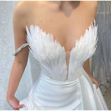 White Angel Feather Dress Luxury Design Women's Off Shoulder Elegant Long Dress Halloween Christmas Party Evening Wedding Dress - Lootquake
