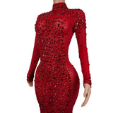 Sexy Party Banquet Evening Dresses Women Sparkly Rhinestone Long Dress Nightclub Singer Stage Costume Festival Clothing Cuixing - Lootquake