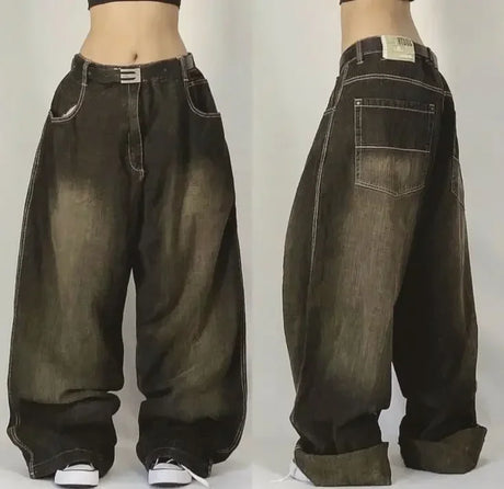 2024 New American Trend Retro Hip-hop Embroidery Pattern Baggy Jeans For Men And Women Y2K Harajuku Gothic Wide Pants Streetwear - Lootquake