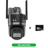Cámara IP WIFI 8K con zoom 8X, cuatro lentes y cuatro pantallas, detección humana, 4K, 8MP, IP HD, doble pantalla, seguridad, impermeable, iCsee