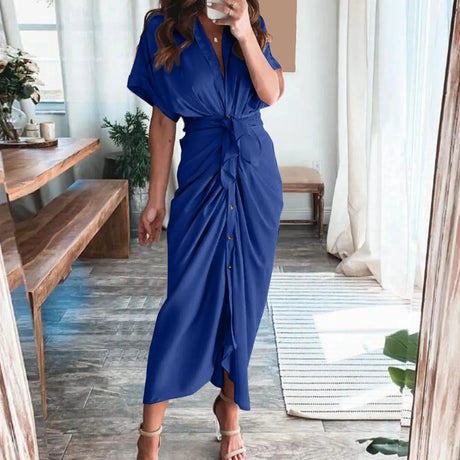 Formal Dresses For Wedding Guest Short Sleeve Long Dress Temperament Commuting High Waist Button Dress vestidos de graduación - Lootquake