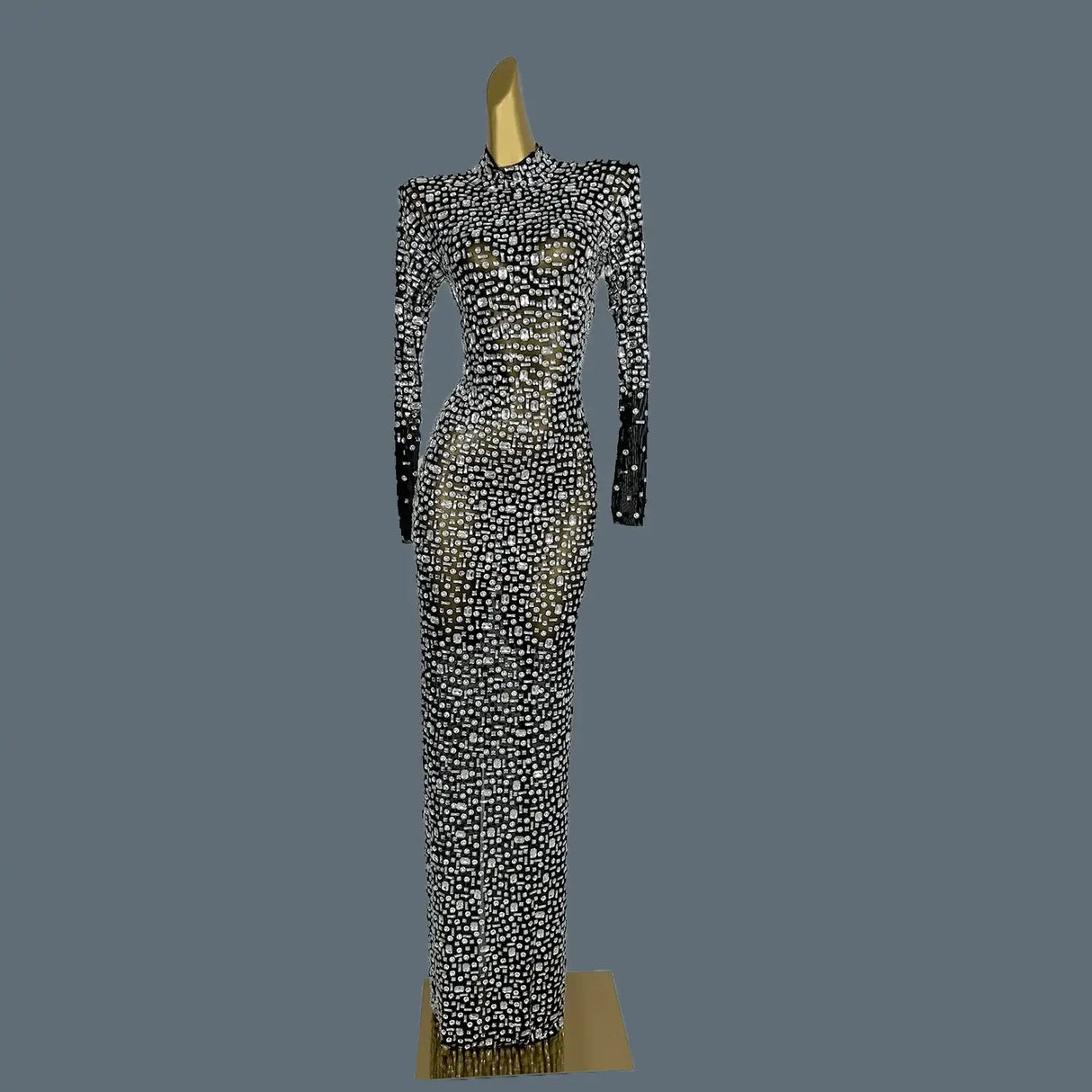 Stunning Evening Gown Long Dress Birthday Celebrate Luxurious Costume Sparkly Big Rhinestone Dancer Flashing Party Dress Gesebei - Lootquake