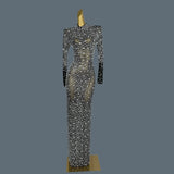 Stunning Evening Gown Long Dress Birthday Celebrate Luxurious Costume Sparkly Big Rhinestone Dancer Flashing Party Dress Gesebei - Lootquake
