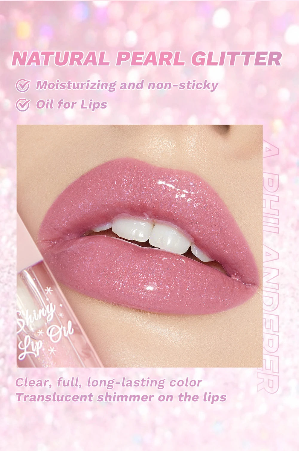 Pearlescent Pink Glitter Lip Oil Lustrous Color Changing Lip Gloss Moisturizing Makeup Lip Balm Mirror Glass Lip Glaze Cosmetics