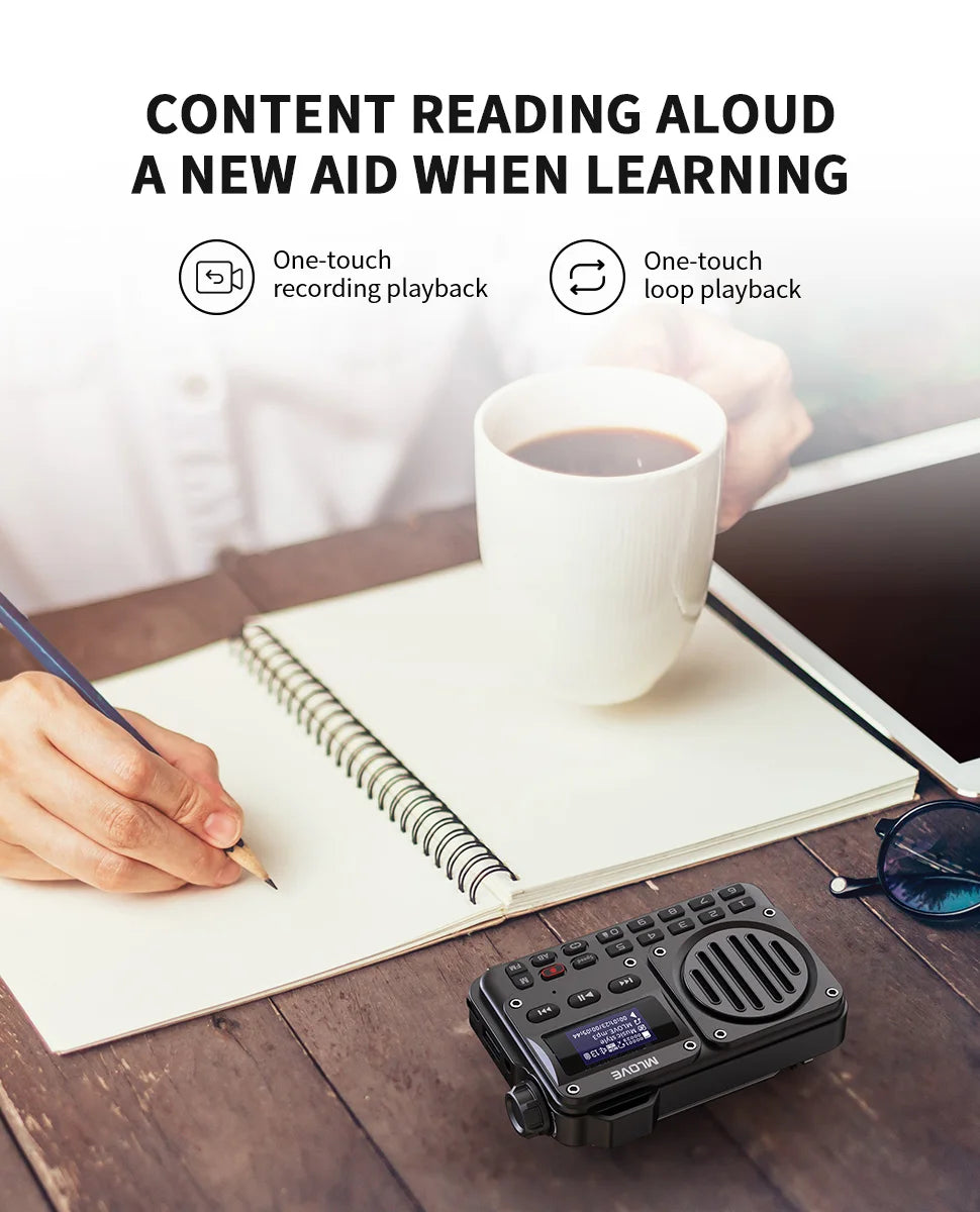 Enceinte Bluetooth ultra-portable MLOVE BV800 avec radio FM, écran LCD, antenne, entrée AUX, clé USB, carte TF, lecteur MP3