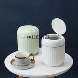 Elegant ultra large capacity mini trash bin with lid, stylish white and gold desktop trash bin suitable for home,office, bedroom