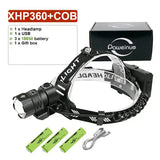 Linterna frontal de pesca de alta potencia XHP360 de 1000000 LM, recargable, para camping, senderismo, LED, con batería externa