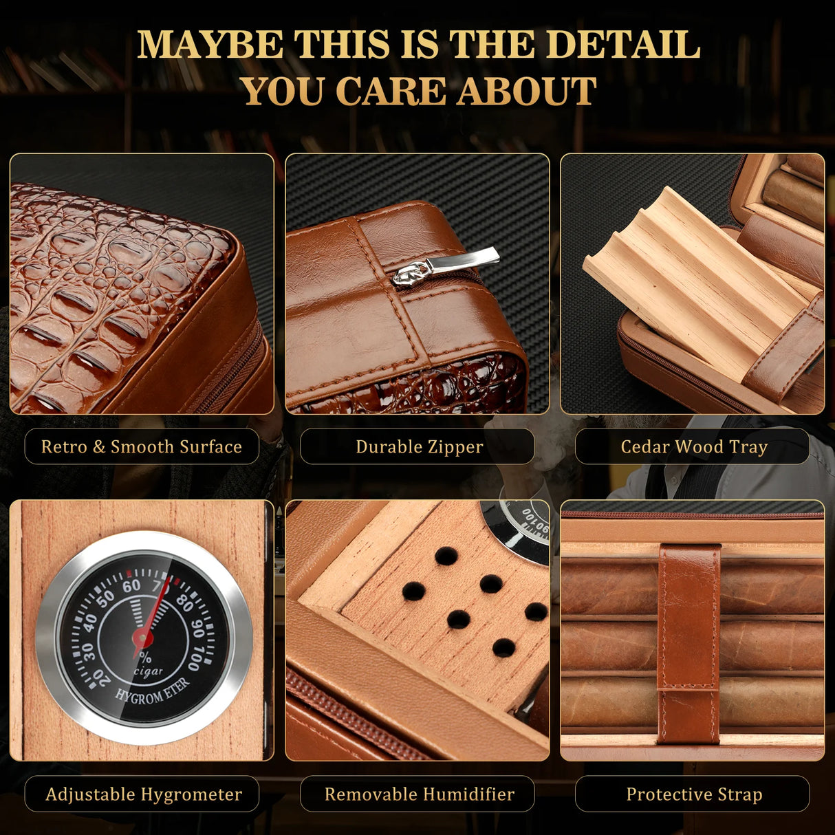 Cedar Wood Cigar Humidor Box with Humidifier and Hygrometer, Travel Cigar Case with Gift Box,Cigar Humidifier Box Holds 6 Cigars