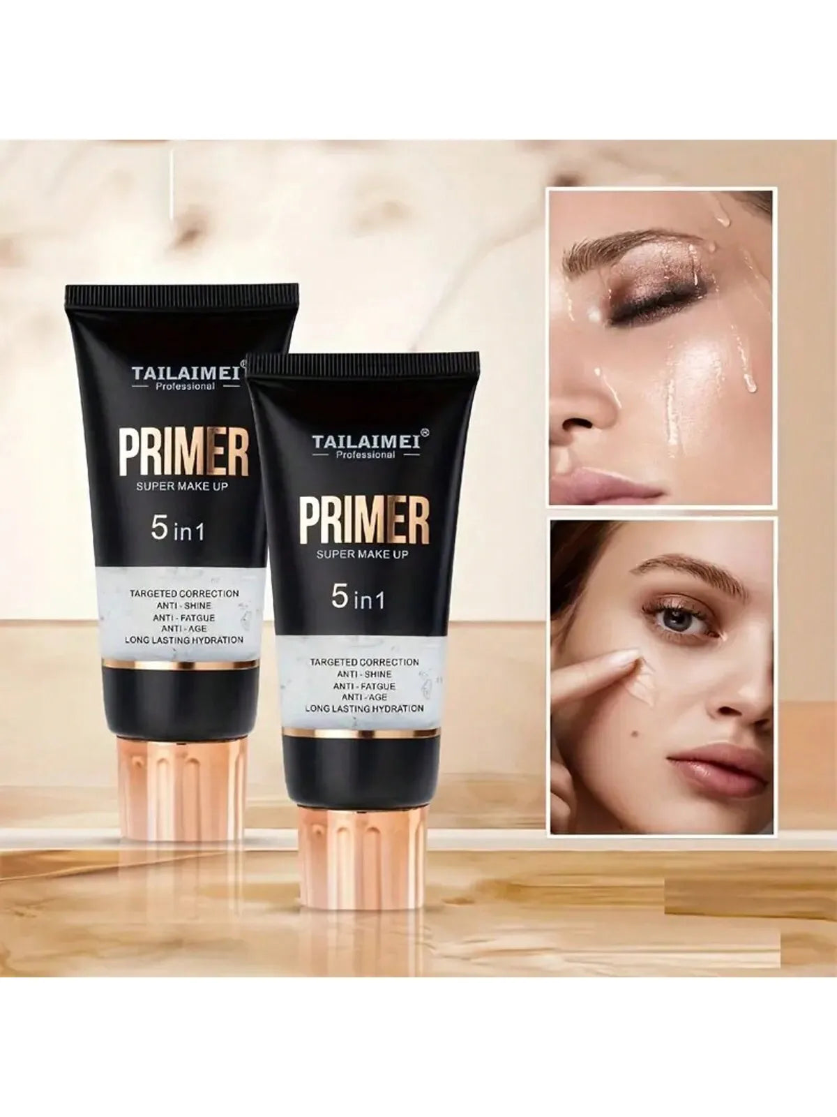 Prebase de maquillaje en gel transparente resistente al agua - Base mate de cobertura total con retención de color, extracto natural de aguacate y rosa