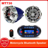 Altavoz Bluetooth para motocicleta con amplificador de salida de 2,1 A, reproductor de música MP3, sirena de alarma antirrobo, altavoz estéreo USB, radio FM MT730
